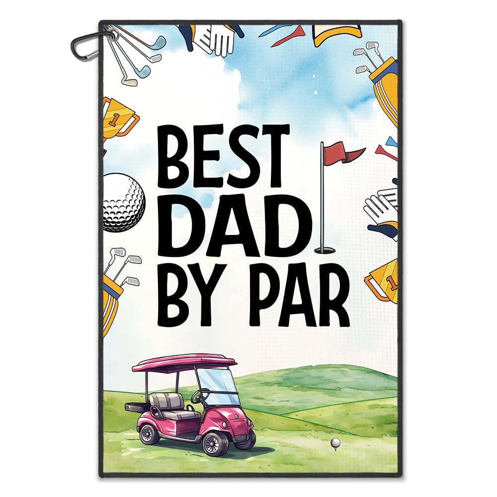 WUUCKOO Best Dad by Par Printed Golf Towel, Funny Golf Towels for Golf Bags with Clip, Golf Accessories for Men, Golf Dad Gifts, Golf Gifts for Dad, Fathers Day Birthday Gifts for Dad Golfer