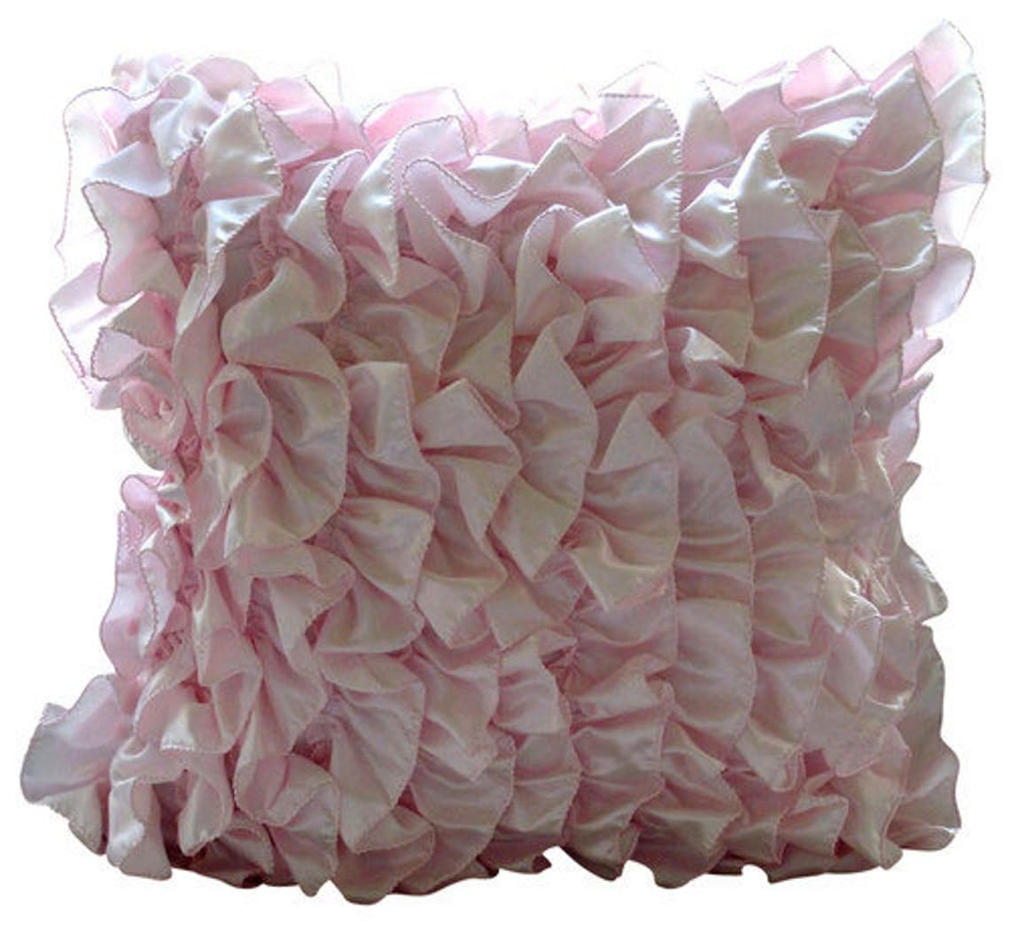The HomeCentric Soft Pink Cushion Cover, Vintage Style Ruffles Shabby Chic Cushion Cases, Cushion Cover Pack of 2, 40x40 cm (16x16) Satin Cushion Cover for Couch, Solid Contemporary- Vintage Soft Pink โ image 1