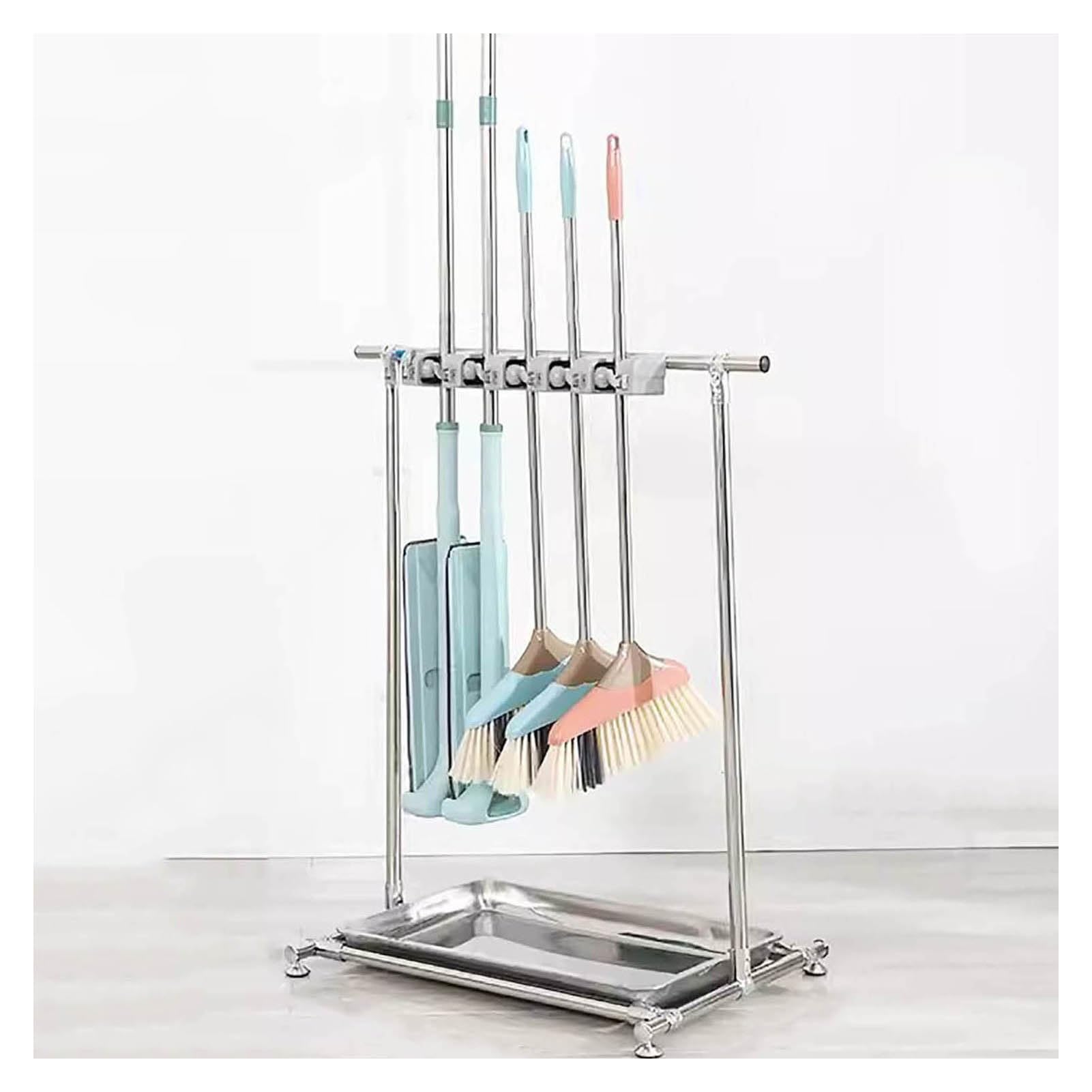 Genérico Soporte for escobas y fregonas de pie, práctico soporte for fregonas y escobas de acero inoxidable, utilizado en hoteles, fábricas, escuelas y hospitales