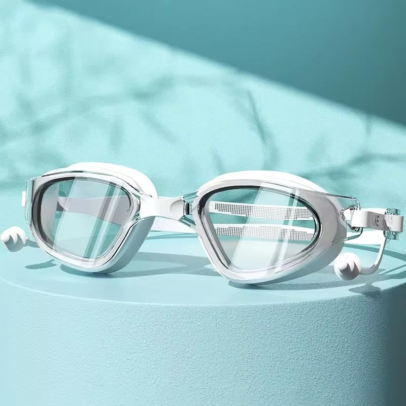 Swim Goggles with Adjustable Frame and Anti-Fog Lenses, Unisex, White