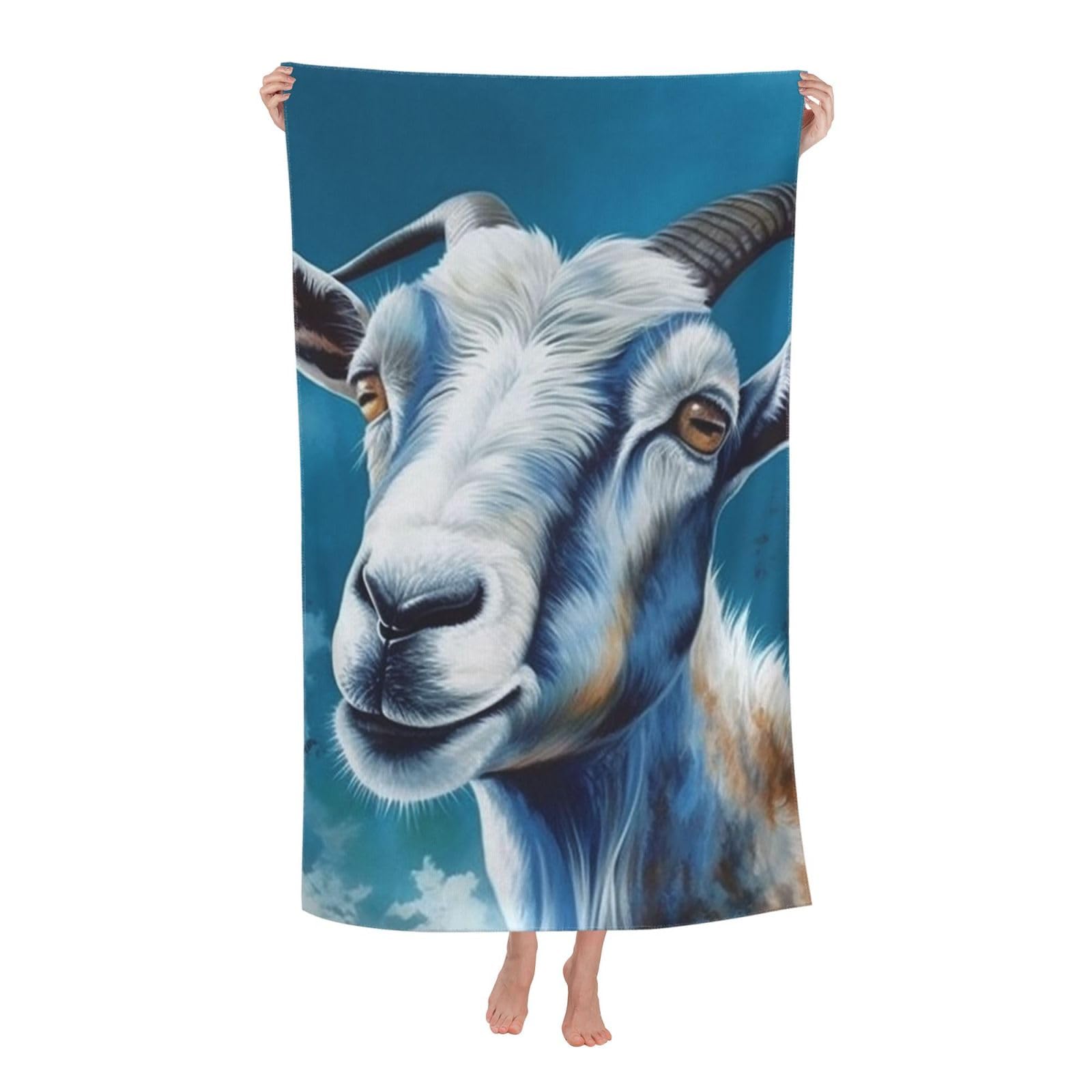 FodPand Blue Goat Print Beach Towel Oversized 52 x 32 in Sand Free Pool Swim Towels for Adult Travel Blanket Lightweight Quick Dry Absorbent Bath Towels Cruise Vacation Accessories