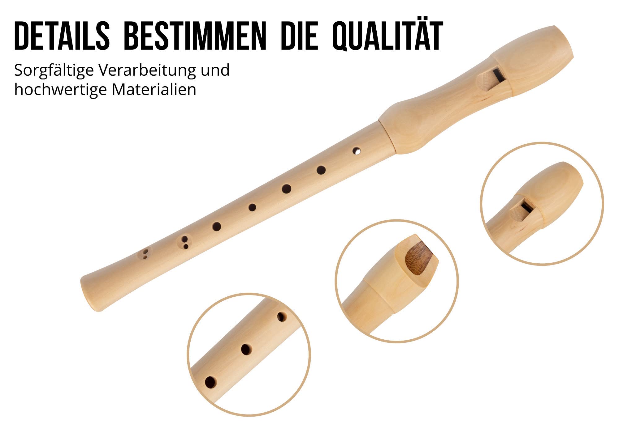 Classic Cantabile Stella Blockflöte - 2-teilige Blockflöte aus Ahorn - Barocke Griffweise - Ideal für Kinder ab 6 Jahren - Inklusive gepolsterter Tasche, Grifftabelle, Flötenputzer und Korkfett