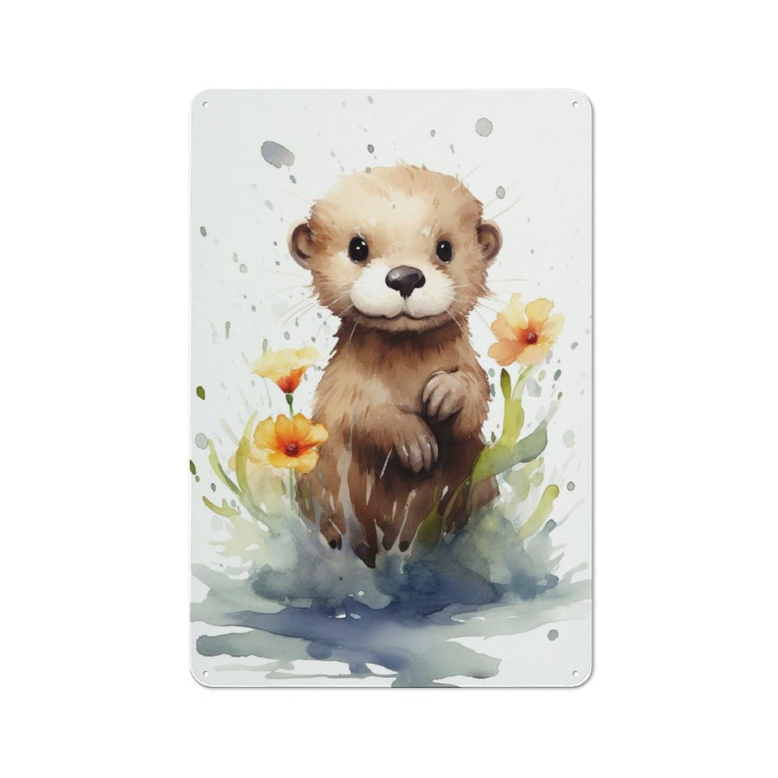Watercolor Otter Warehouse Style Metal Wall Decor 30x20cm, Industrial Metal Sign for Workspace, Cafe, Hallway Or Garage
