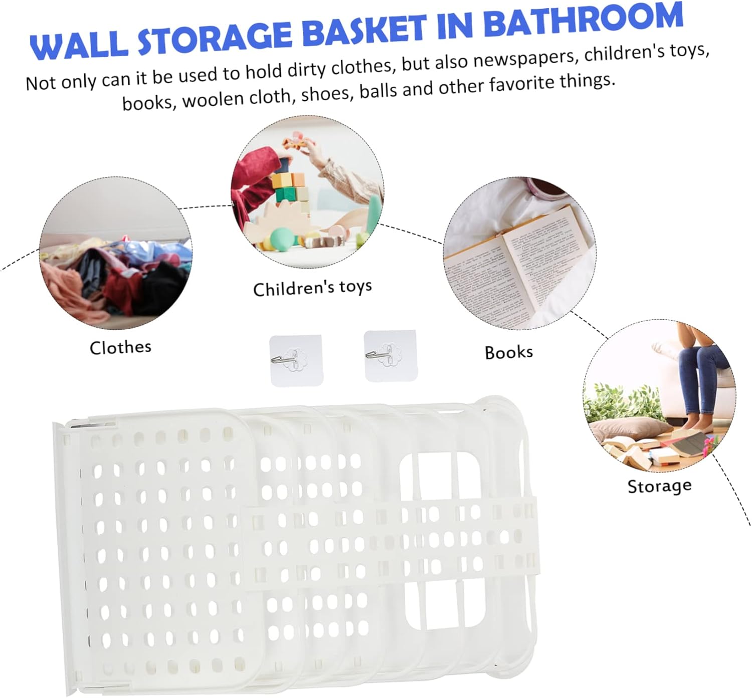 Foldable Bathroom Clothes Basket Wall Mounted Laundry Hamper with Handle Breathable Mesh Design PP Material for Dorms Apartments Campers White Large Capacity
