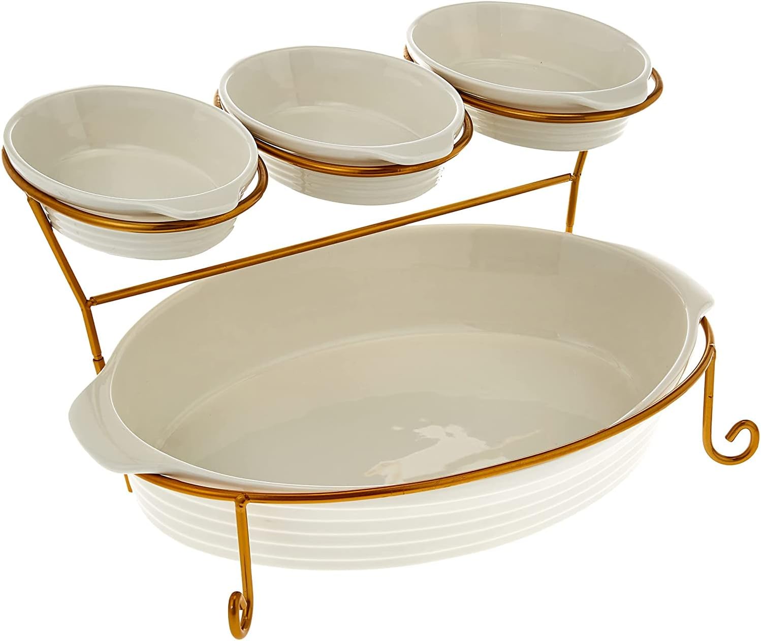 Bone China Shallow 16"/8" 2 Tier Oval Baker with Gold Stand, White, DY2061-NG, 2 TIER OVAL PLATE