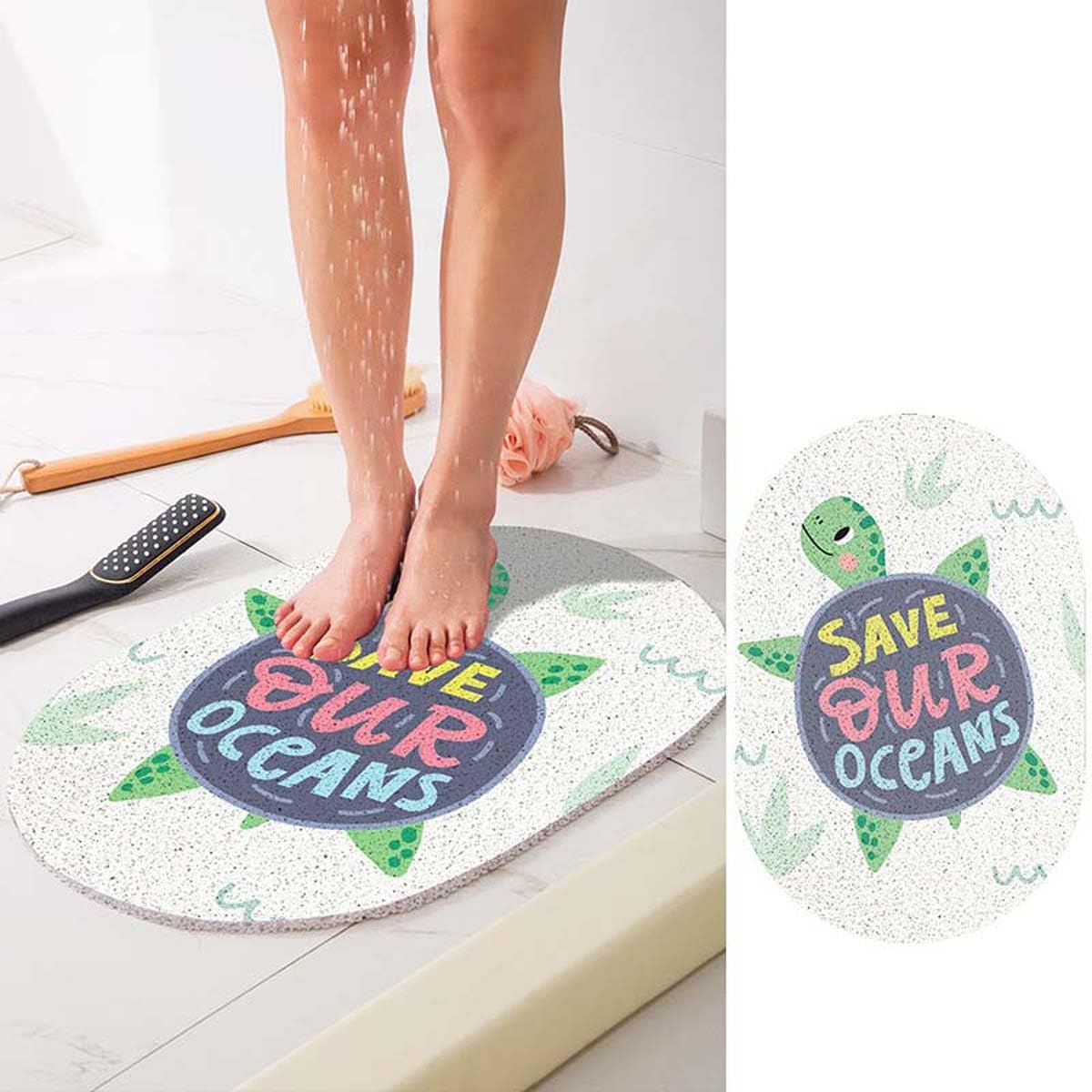Anti Mould Bathtub Mat for Inside Bath, Oval Shower Mats Anti-Slip Shower Mat for Elderly Adult Pets, Quick Drying Soft Loofah Bath Mat for Bathroom Wet Area