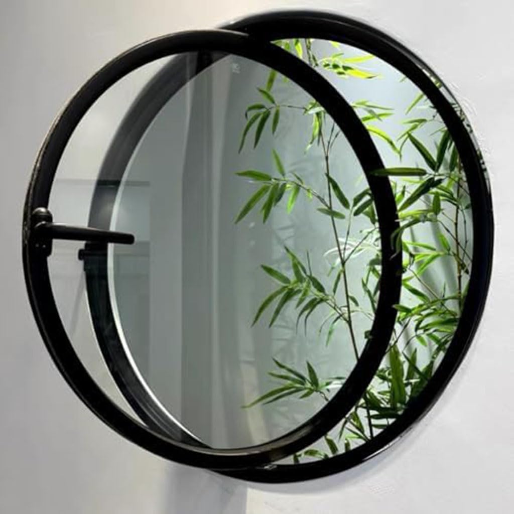 Genérico Ventana de ventilación giratoria, Ojo de Buey Giratorio de 360° de Vidrio Templado Negro de 60 cm - Ventanas abatibles de aleación de Aluminio para tabiques de Cocina y Oficina, Ventanas de