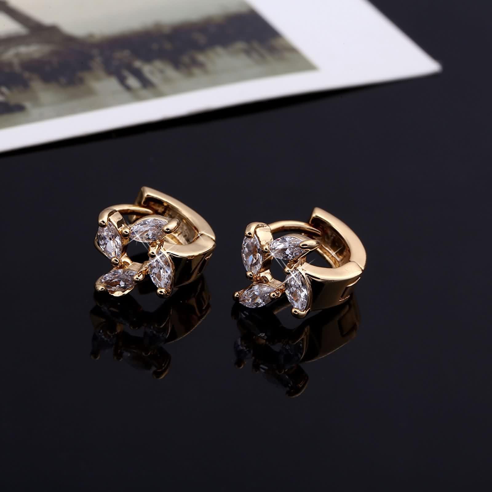 KnSam Pendientes de aro para mujer, moissanita, aro, hoja de oro de 18 quilates, talla marquesa Au750, oro amarillo Au750, pendientes pequeños de joyería auténtica, oro