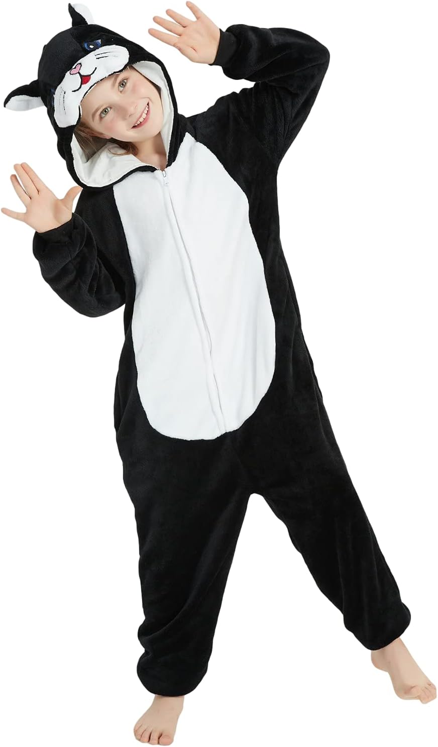 Cat Onesie Kids Costume for Girls Plush Animal One Piece Pajamas Halloween Christmas Cosplay Teen Sleepwear - Image 3