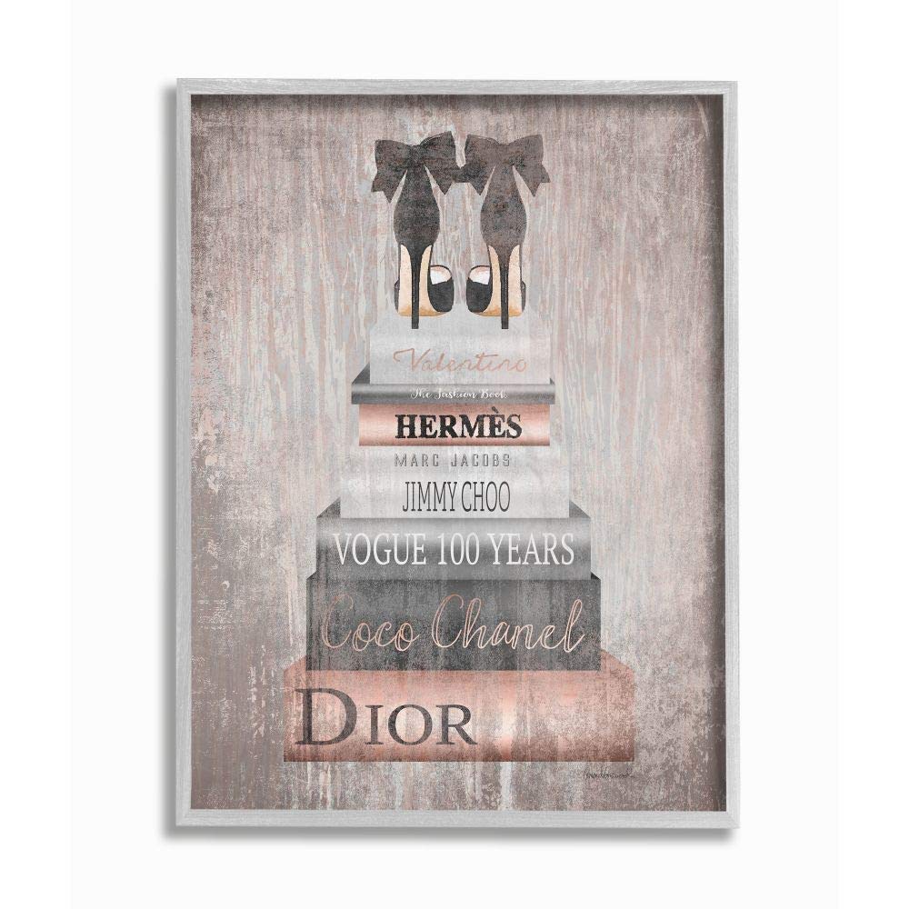 Stupell IndustriesBook Stack Heels Metallic Pink Grey Framed Wall Art, 16 x 20, Design By Artist Amanda Greenwood