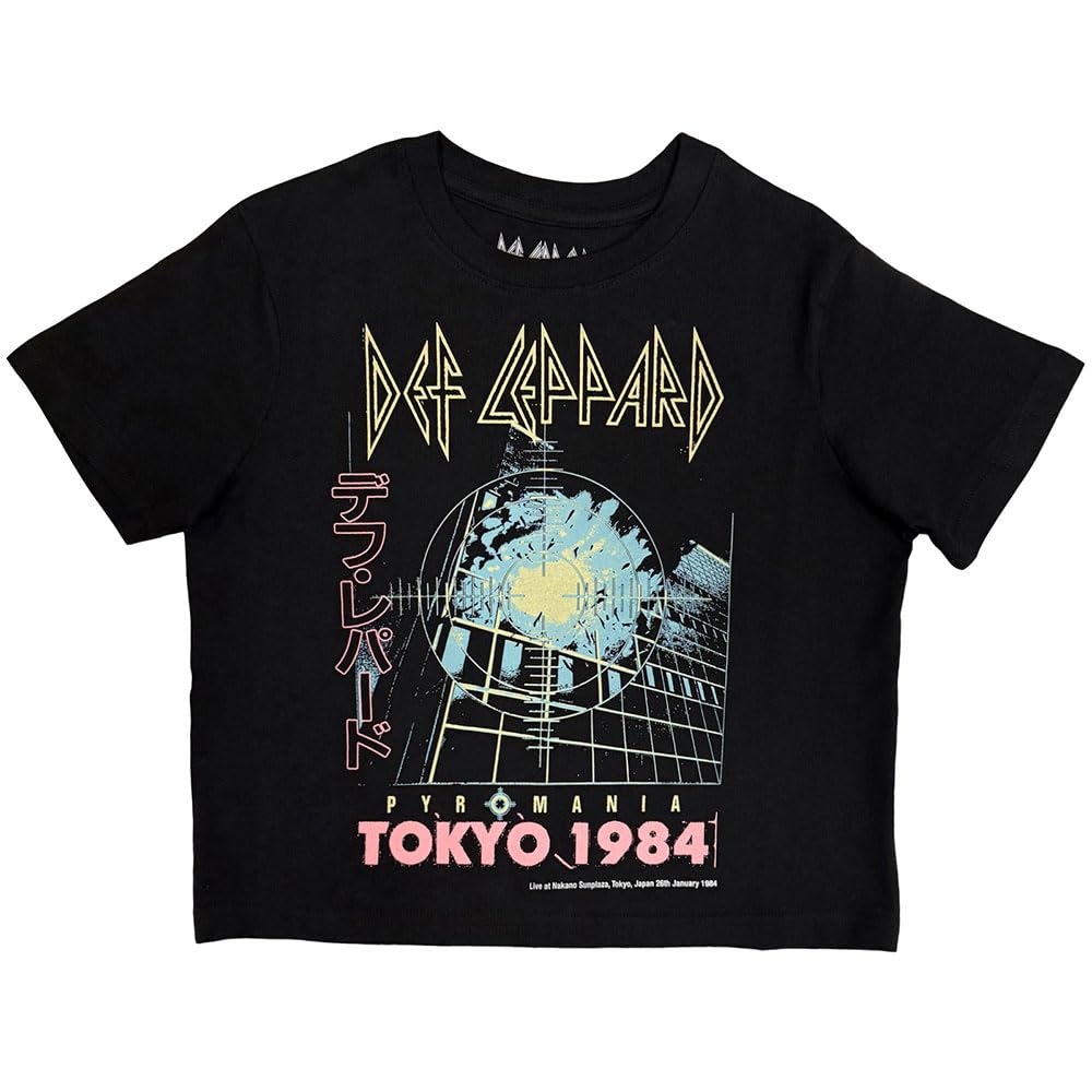Rock Off Officially Licensed Products Women's Black Def Leppard Tokyo Crop Top T Shirt M