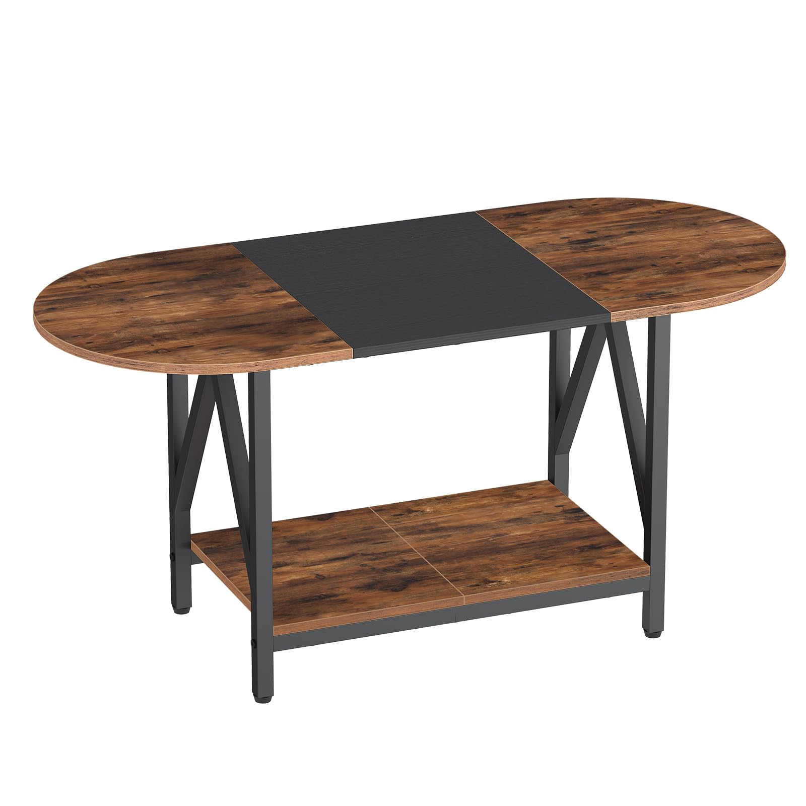 HOOBRO Tavolino da Salotto Ovale a 2 Livelli con Ripiano Aperto, Tavolino da caffè in Stile Moderno per Ambienti Piccoli, Soggiorno e Sala da Pranzo, Marrone Vintage e Nero EBFK13KF01