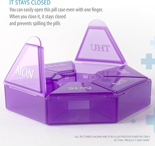 Miniatura 9 de Pastillero portátil de 7 caras, planificador de medicamentos, estuche pequeño (contenedor semanal de siete días) para medicamentos, cajas de soporte
