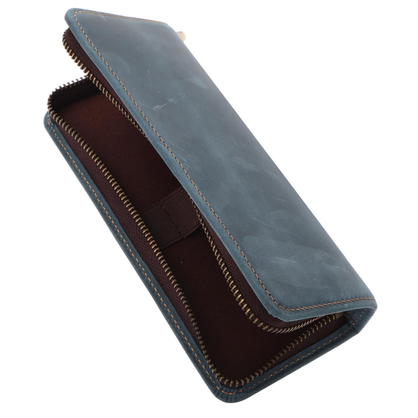NUOBESTY Estuche de Cuero Azul para Lápices y Bolígrafos, Cuadrado, Cremallera, Gran Capacidad, Adecuado para Escuela y Hogar, Estilo Retro Creativo