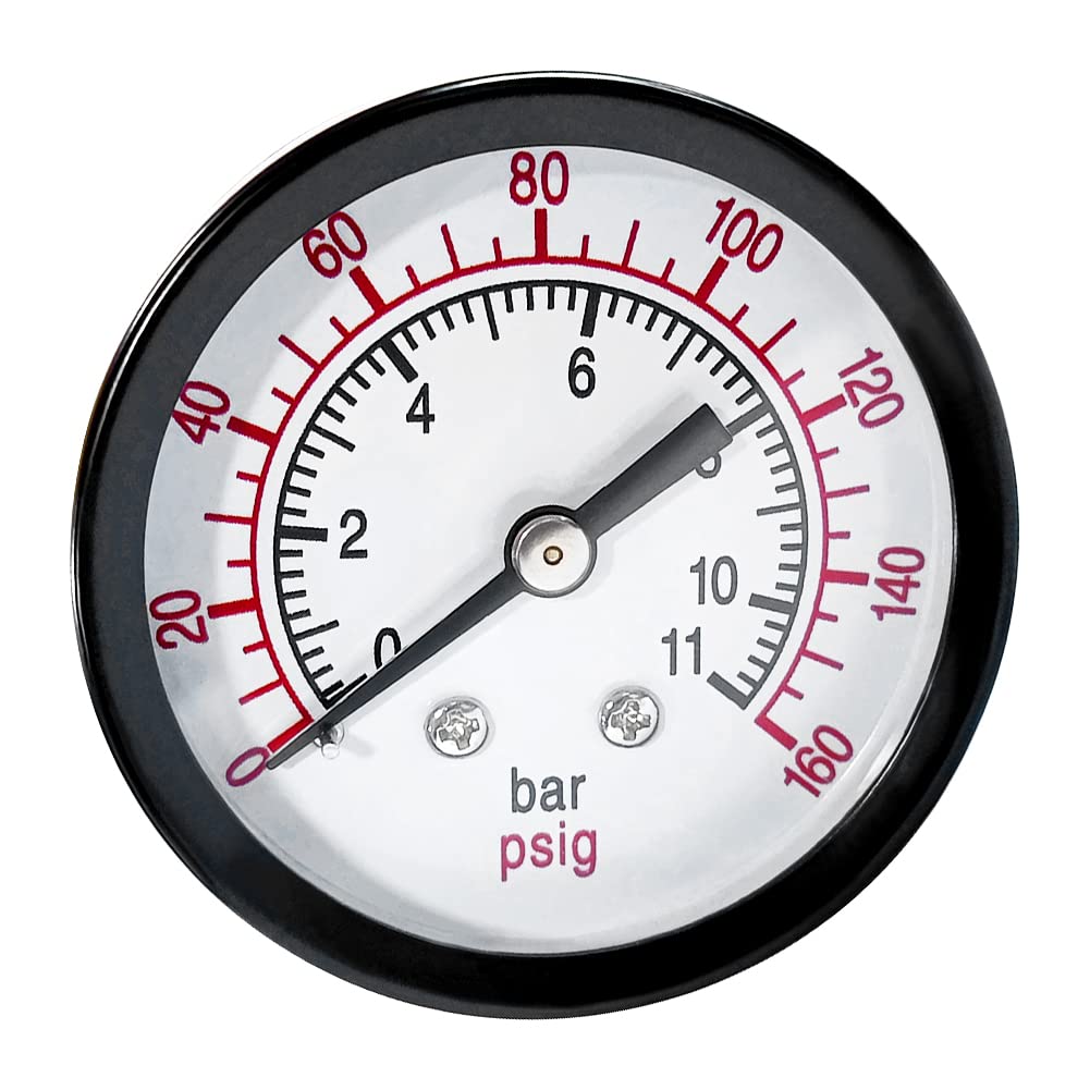 beduanAir Pressure Gauge for Air Compressor 2" Dial Center Back Mount, 1/4" NPT,0-160 Psi
