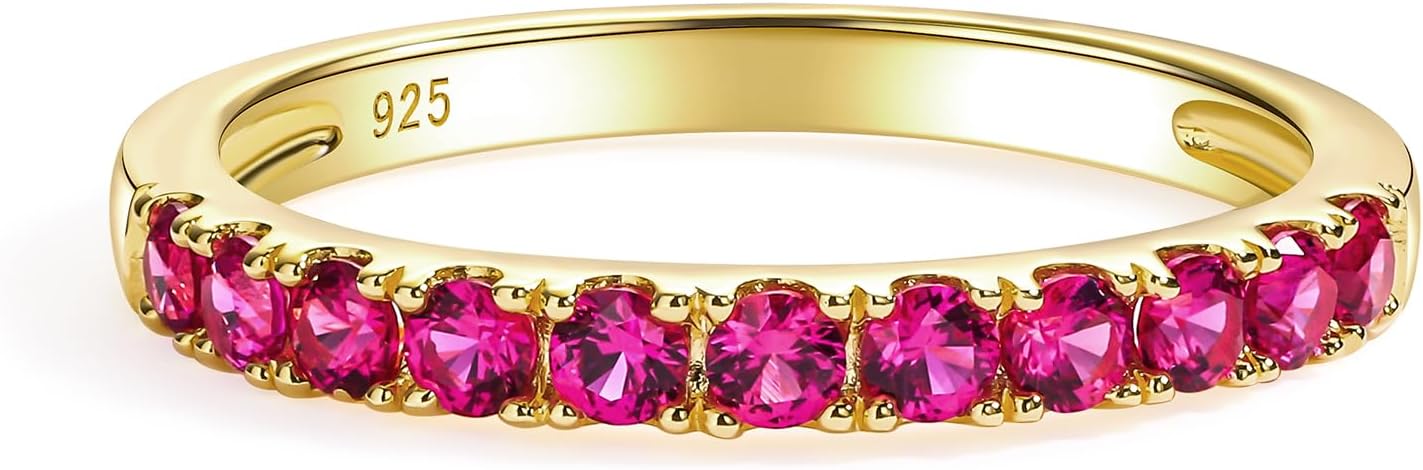 Ruby/Sapphire/Emerald Birthstone Stone Half Eternity Wedding Band for Women | Hypoallergenic - How Can I Achieve Pink Floral Fabric Nails at Home?