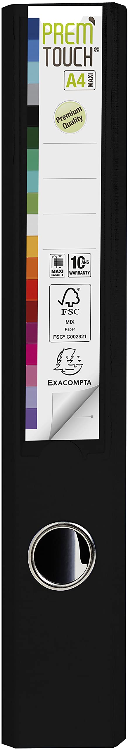 Exacompta - Réf. 53141E - Carton de 10 classeurs à levier A4 MAXI Prem'Touch - Dos 50 mm - Mécanique 55 mm - Dimensions extérieures : 32 x 30 x 5 cm - Format à classer A4 maxi - Coloris : Noir