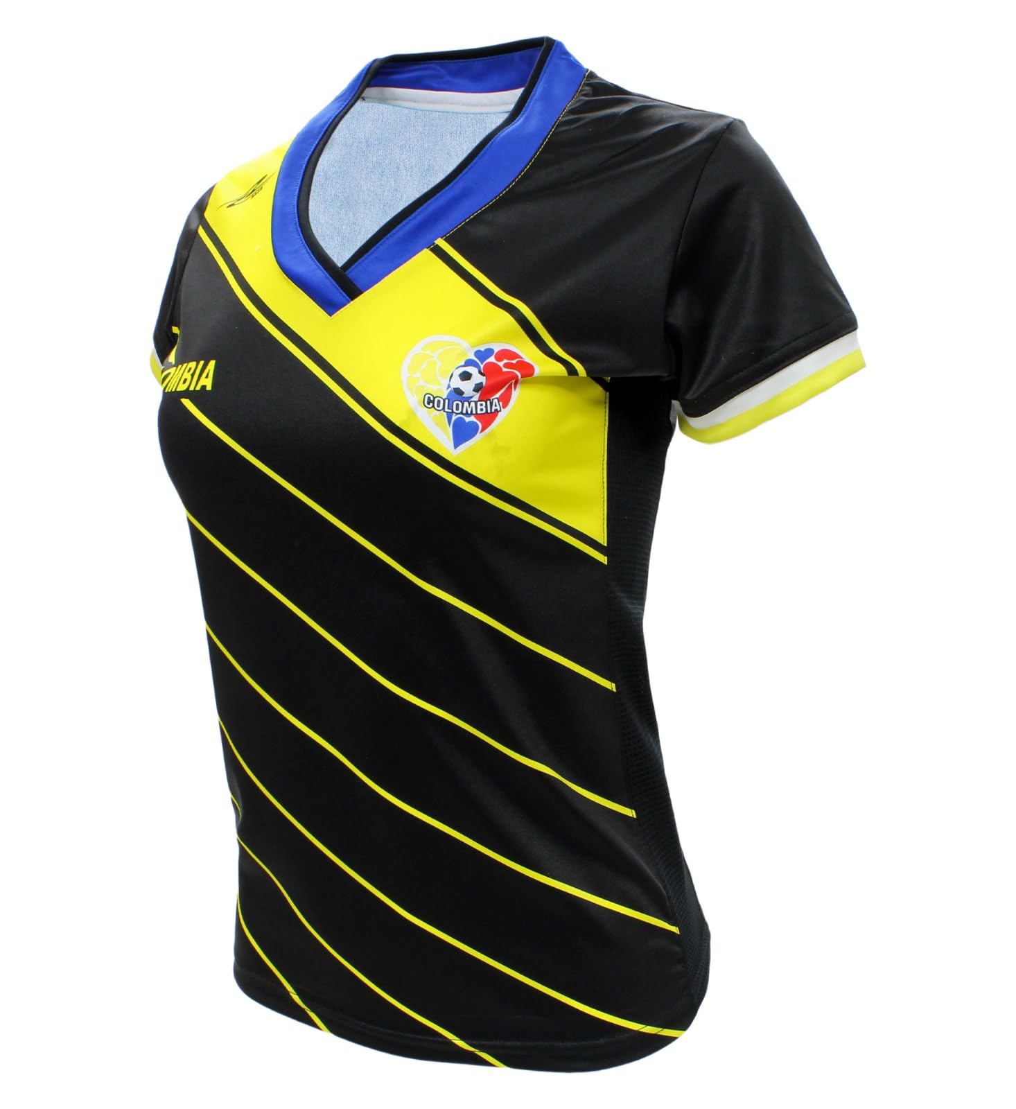 ARZA Colombia Jersey Design for Women with V Neck Color Black/Yellow (US, Alpha, Small, Regular, Short, Black)