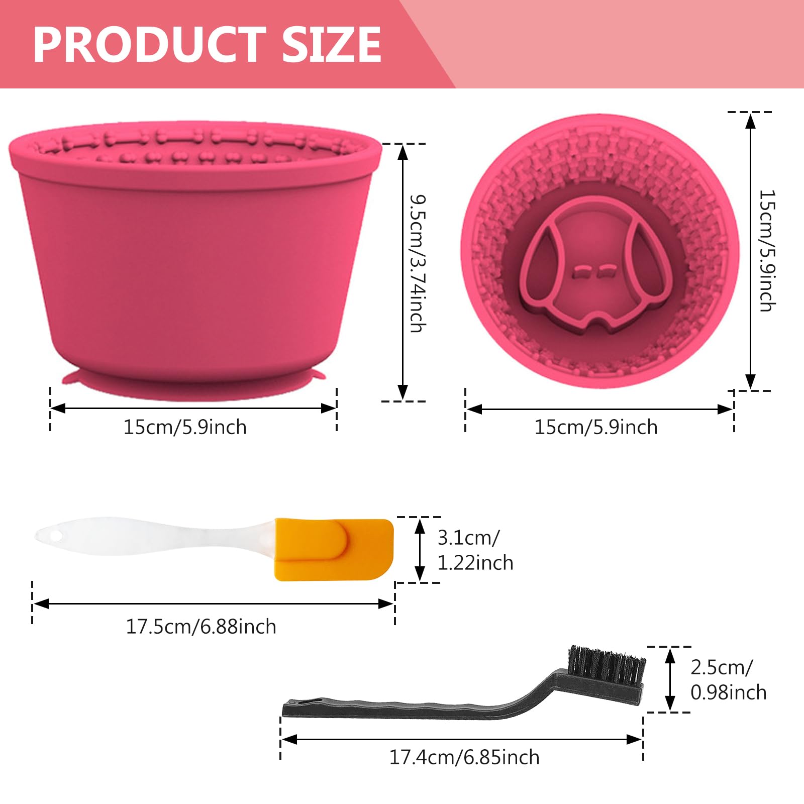 Vegena Silicone Dog Licking Mat Bowl, Slow Feeder Dog Bowl, Dog Licking Bowl, Dog Lick Bowl with Spatula and Brush - Image 2