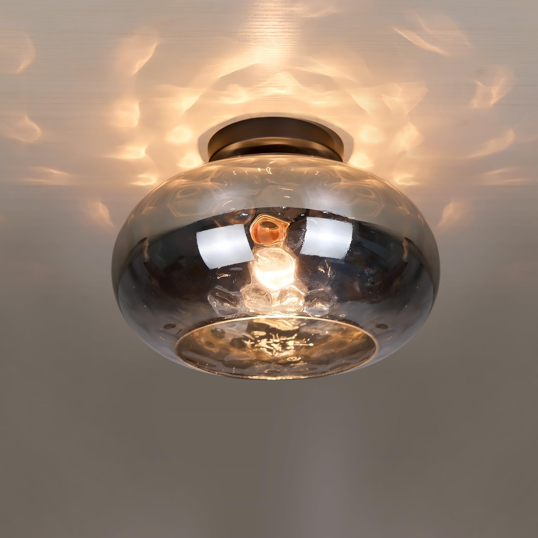 Matte Black Semi Flush Mount Ceiling Fixture 11 Hammered Glass Shade Modern Close to Ceiling Lighting 1-Light Art