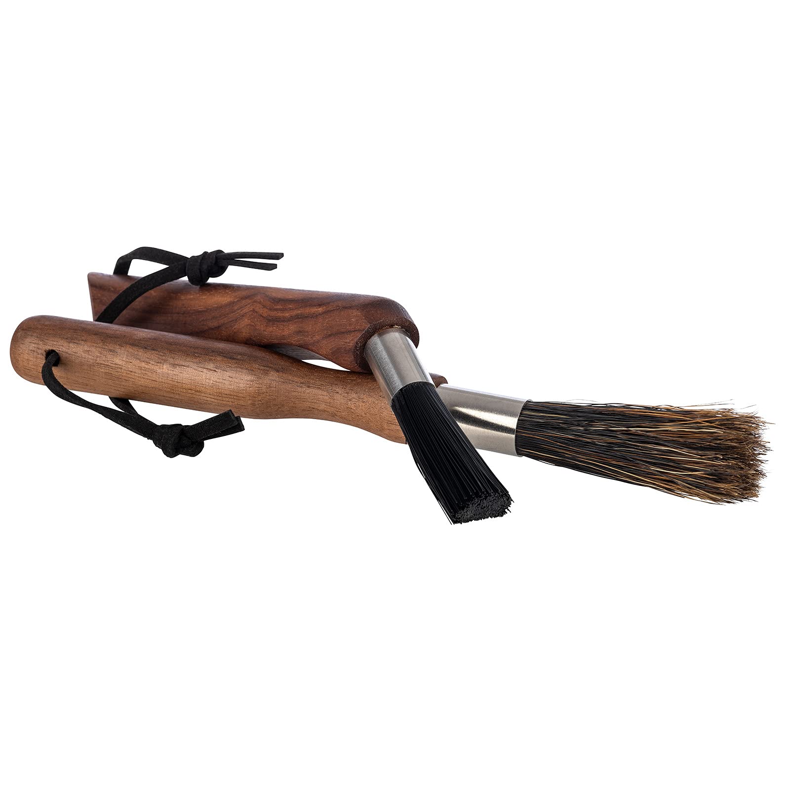 Barista Edition, set di pennelli per da caffè e macina, set di spazzole - Pennello curvo: 13,5 cm di lunghezza, pennello dritto: 12,5 cm di lunghezza, con setole in nylon, manico in noce