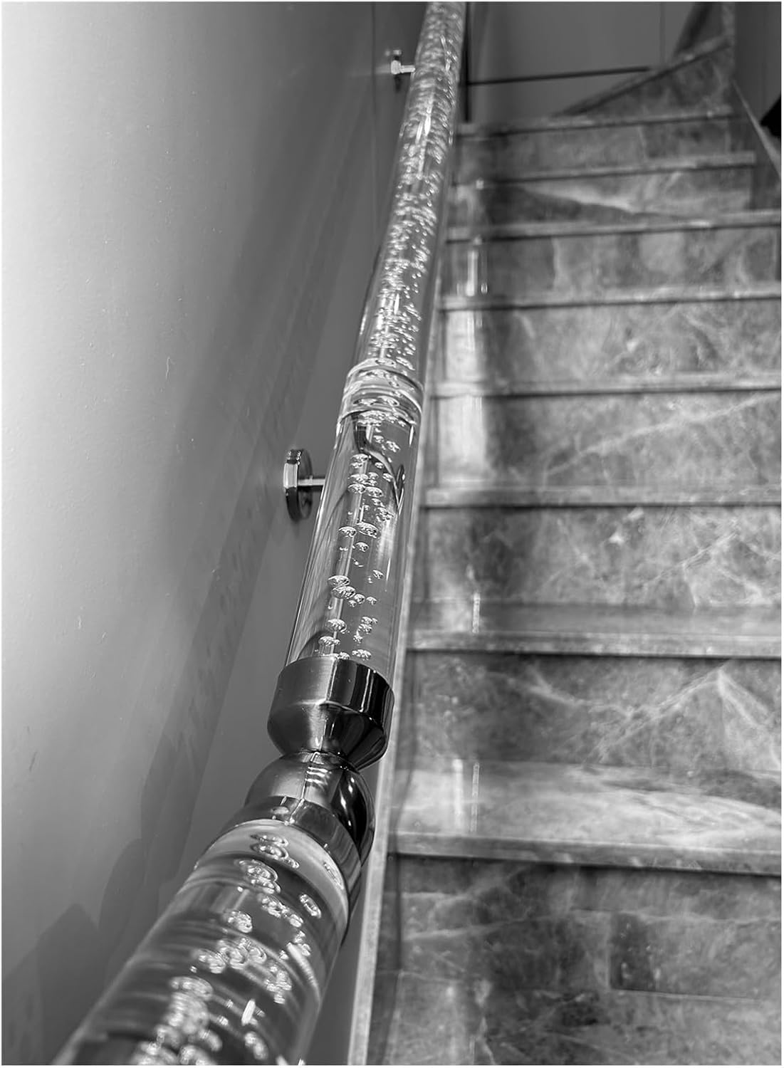 SAFWELAU Banister Rails Stair Handrail Wall Mounted Railing Grab Bar with Silver/Golden Brackets, Clear Bubble Acrylic Handrail Kit for Indoor Stair(Silver,320cm/10.5ft/126in)
