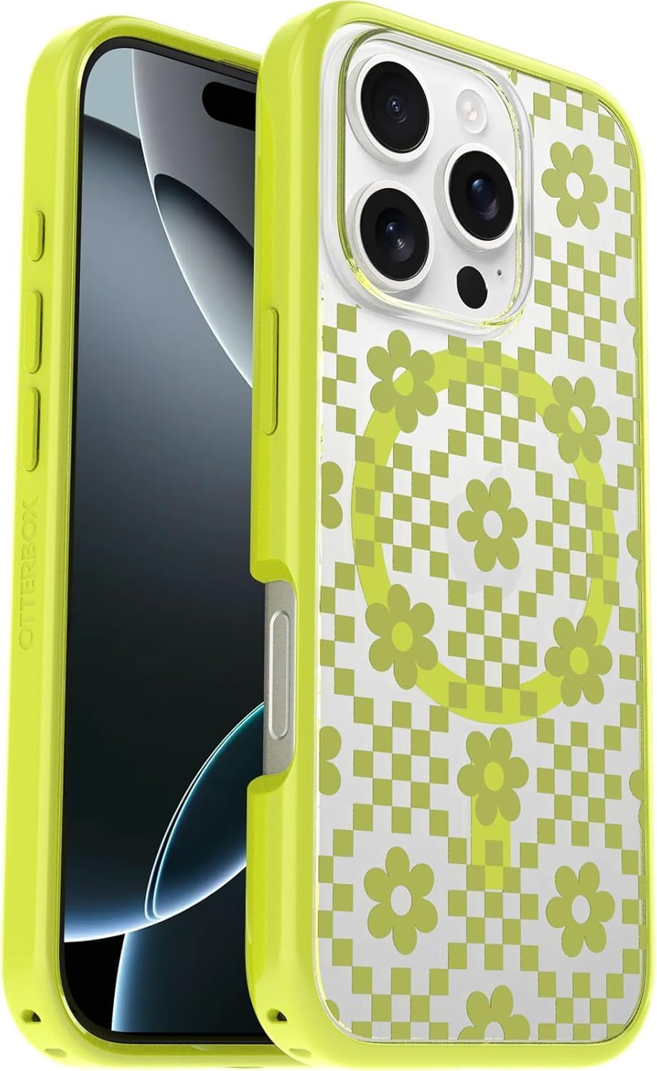 OtterBox iPhone 16 Pro - Symmetry MagSafe Case - Ultra-Slim - Raised Edges Protect Camera & Screen - Non-Retail Packaging - Daisy Dance (Green)