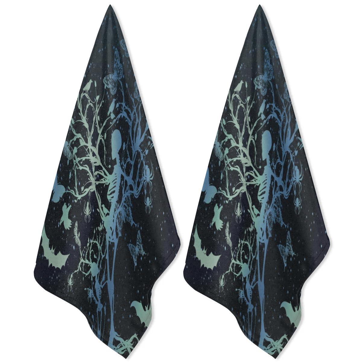 QsirBC Fun Skull Theme Kitchen Towels Set of 2 Hand Towels Dish Towels Reusable Decorative Towel Sets for Cooking Baking, 28.3 X 17.7 Inch