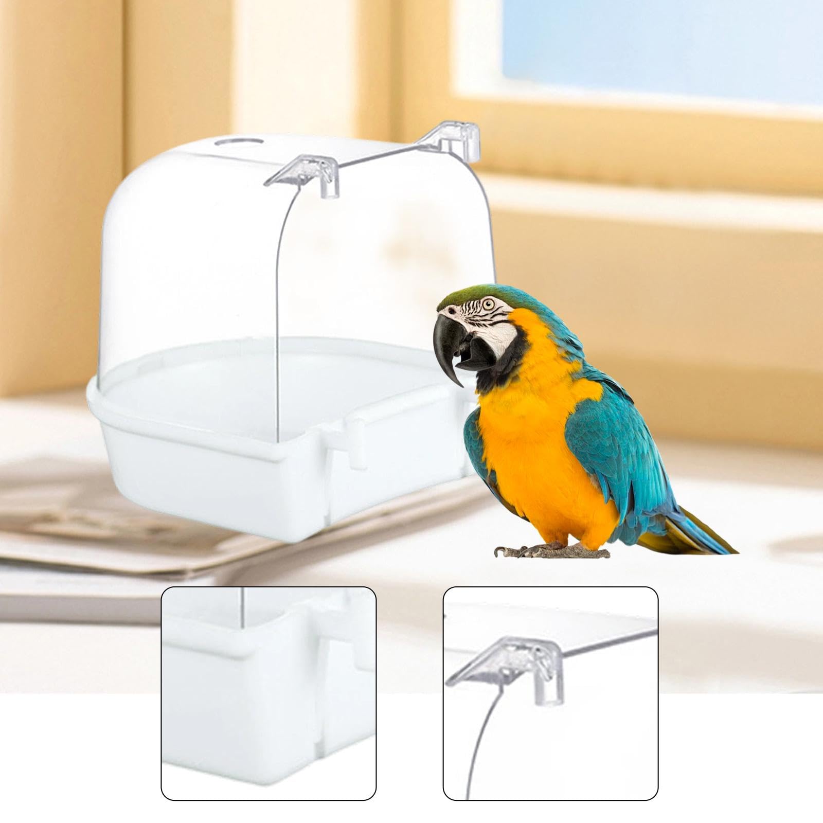 Baoblaze Jaula para pájaros, Ducha de Agua para Loros, comedero, bañera de 13 cm para periquitos y cacatúas, Blanco — view 5