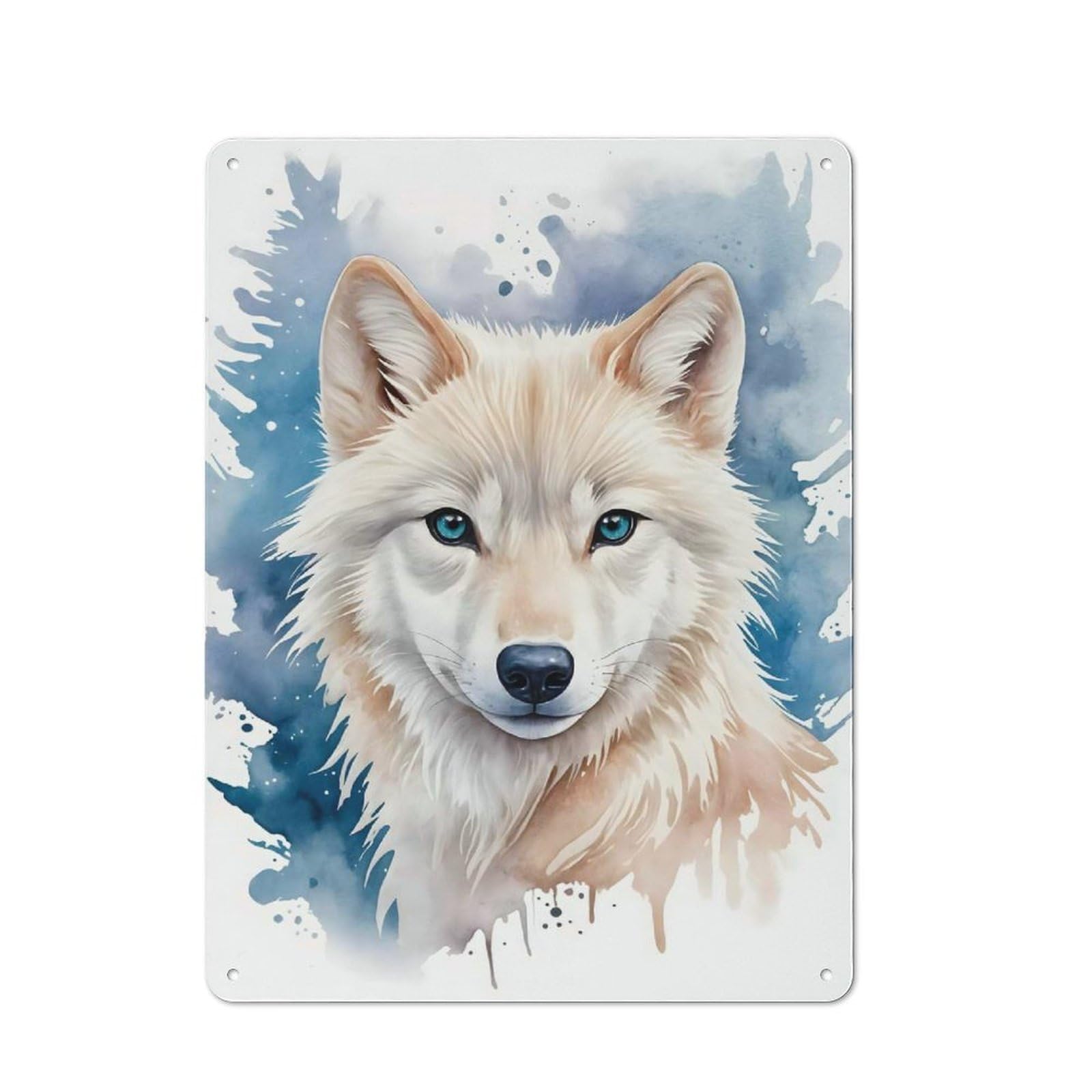 For Living Room Or Hallway, White Wolf Cute Watercolor Vintage Metal Sign 40x30cm, for Metal Sign Collectors, for Garage And Workshop Walls