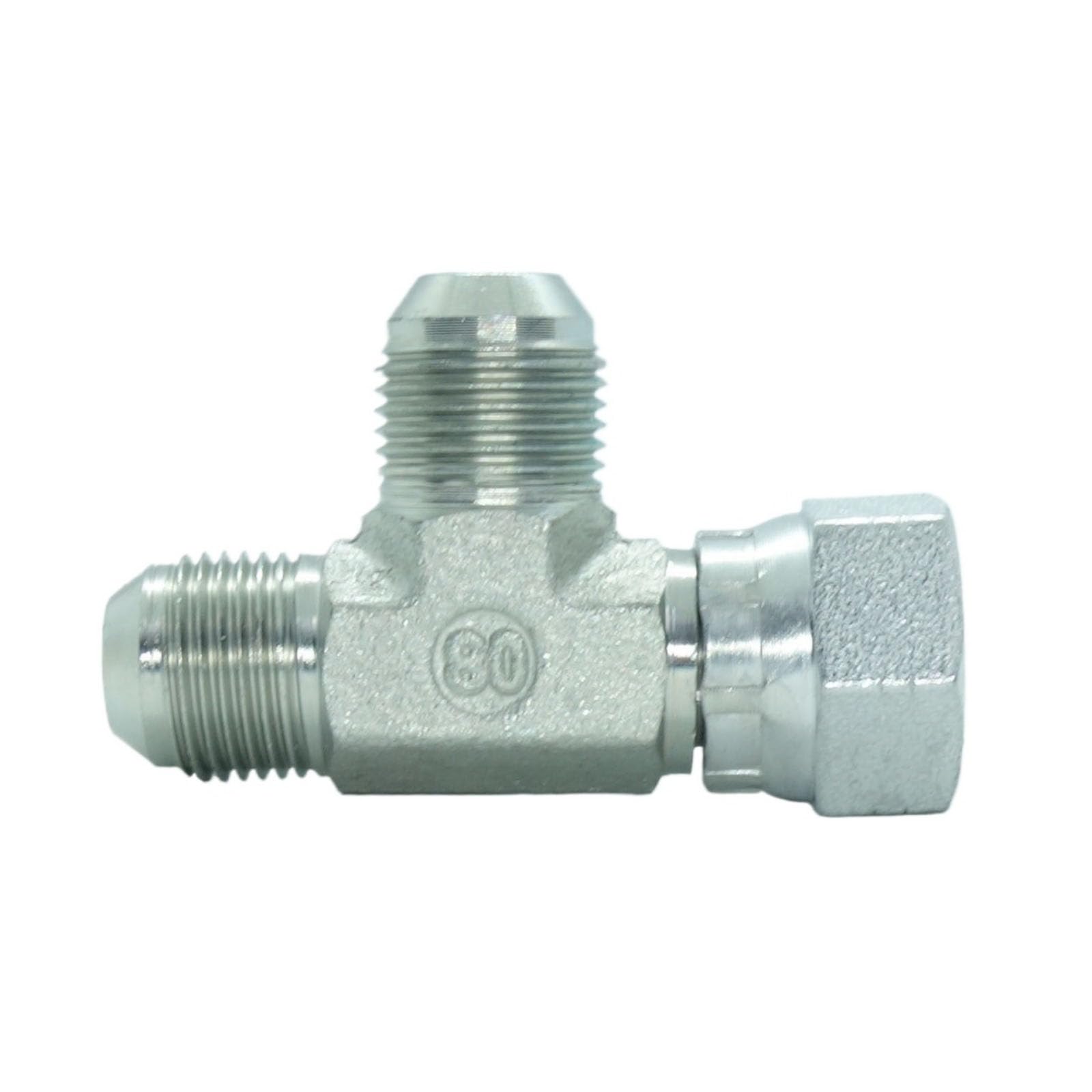 1 Piece Steel JIC Flare Tube Fitting,Tee Swivel Run 1/2 JIC (3/4"-16 Threads)