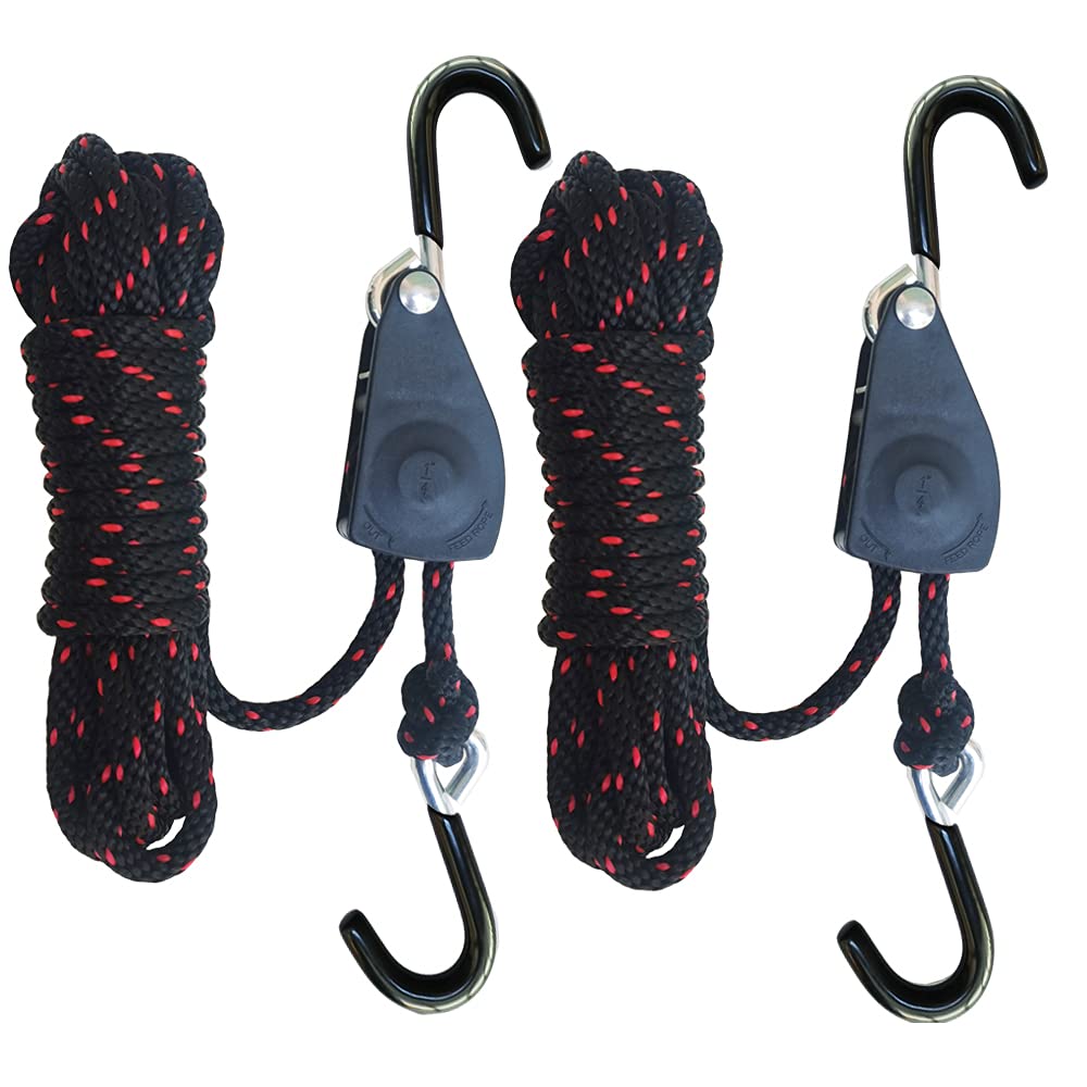 Alfa Gear1/4" Ratchet Tie Down Ropes for Kayak and Canoe Bow and Stern Tie Downs 16.4FT Adjustable Ropes 2 pcs/Set