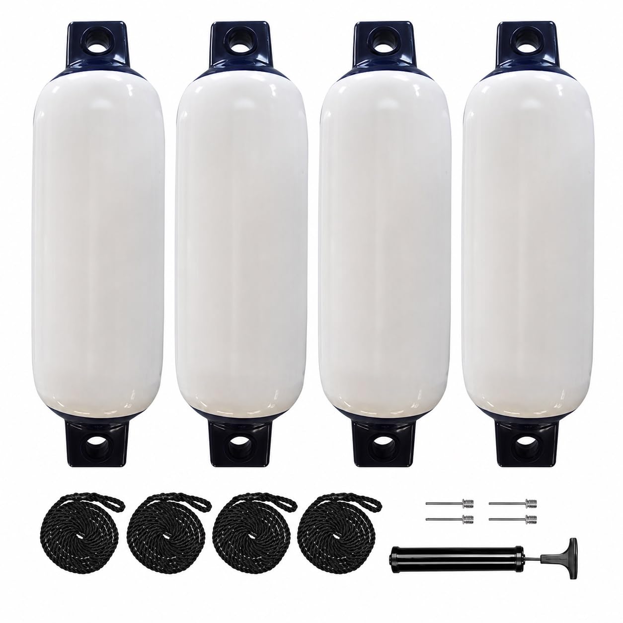 Set 4 parabordi gonfiabili PVC Blu Bianchi con Corde G0 11 x 40 cm