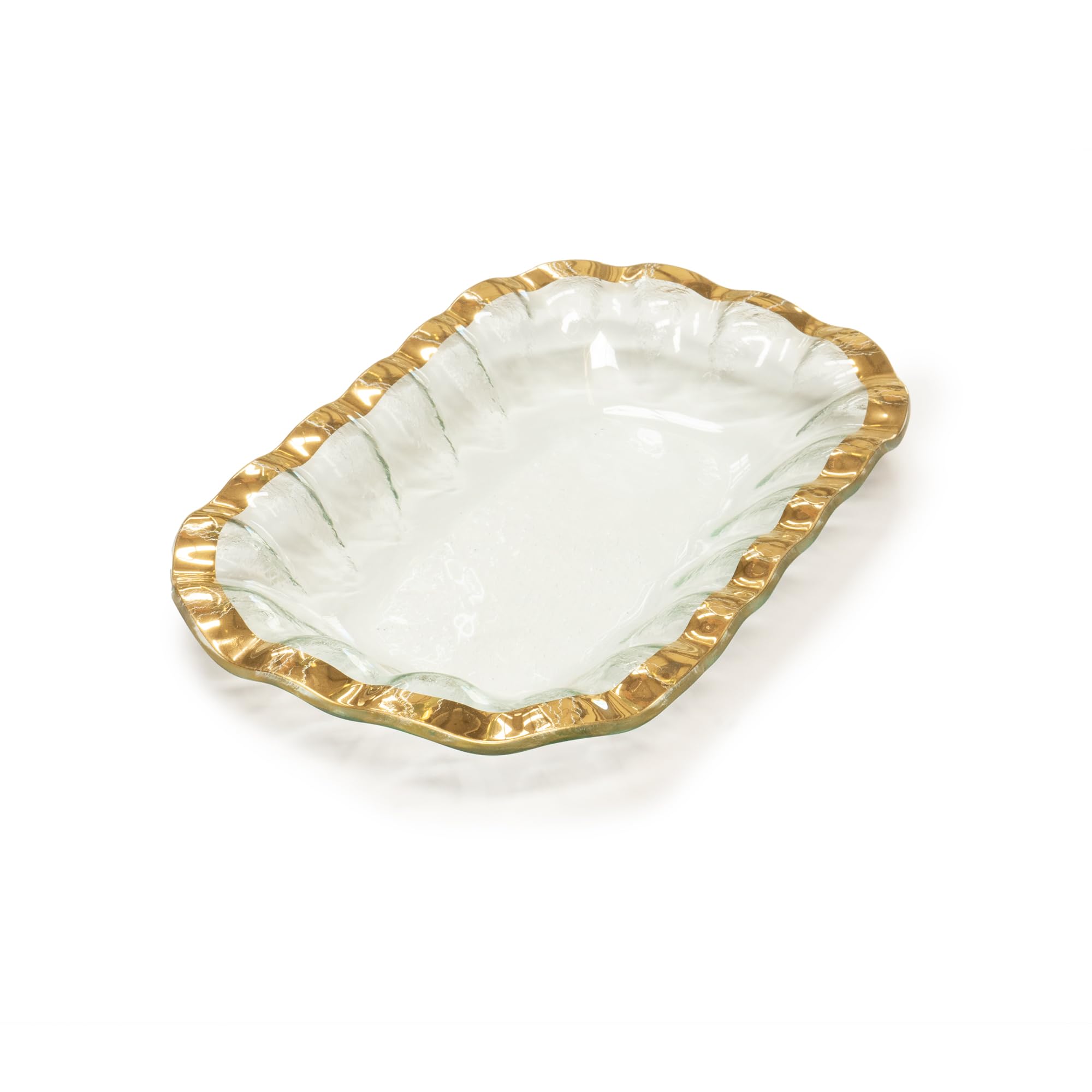 Annieglass Ruffle 11.25 x 7 Inch Rectangular Bowl with 24k Gold, Timeless Glass Tableware for all Occasions, Made in the USA
