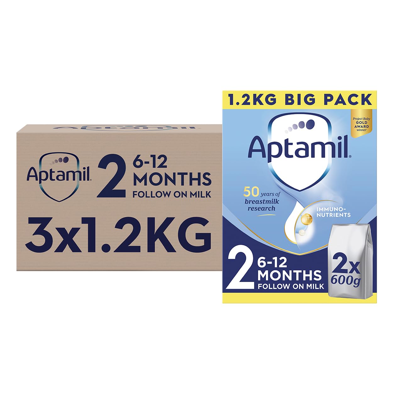 Aptamil2 Follow On Baby Milk Powder, 6-12 Months, 1.2K (Pack of 3)