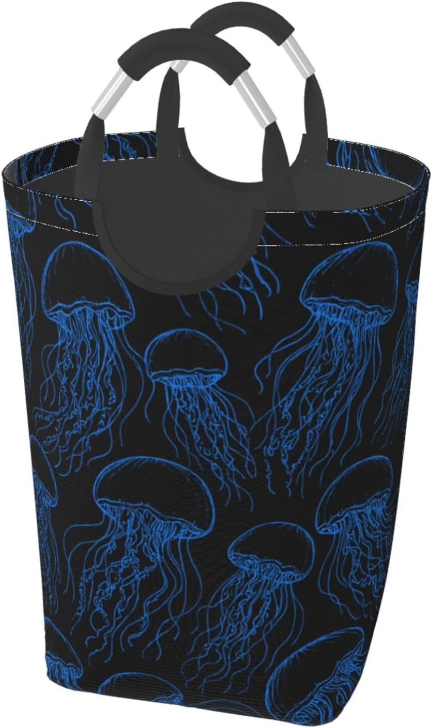 50l Laundry Basket Underwater Jellyfish Pattern Waterproof Laundry Hamper Foldable Clothes Laundry Bag With Handles