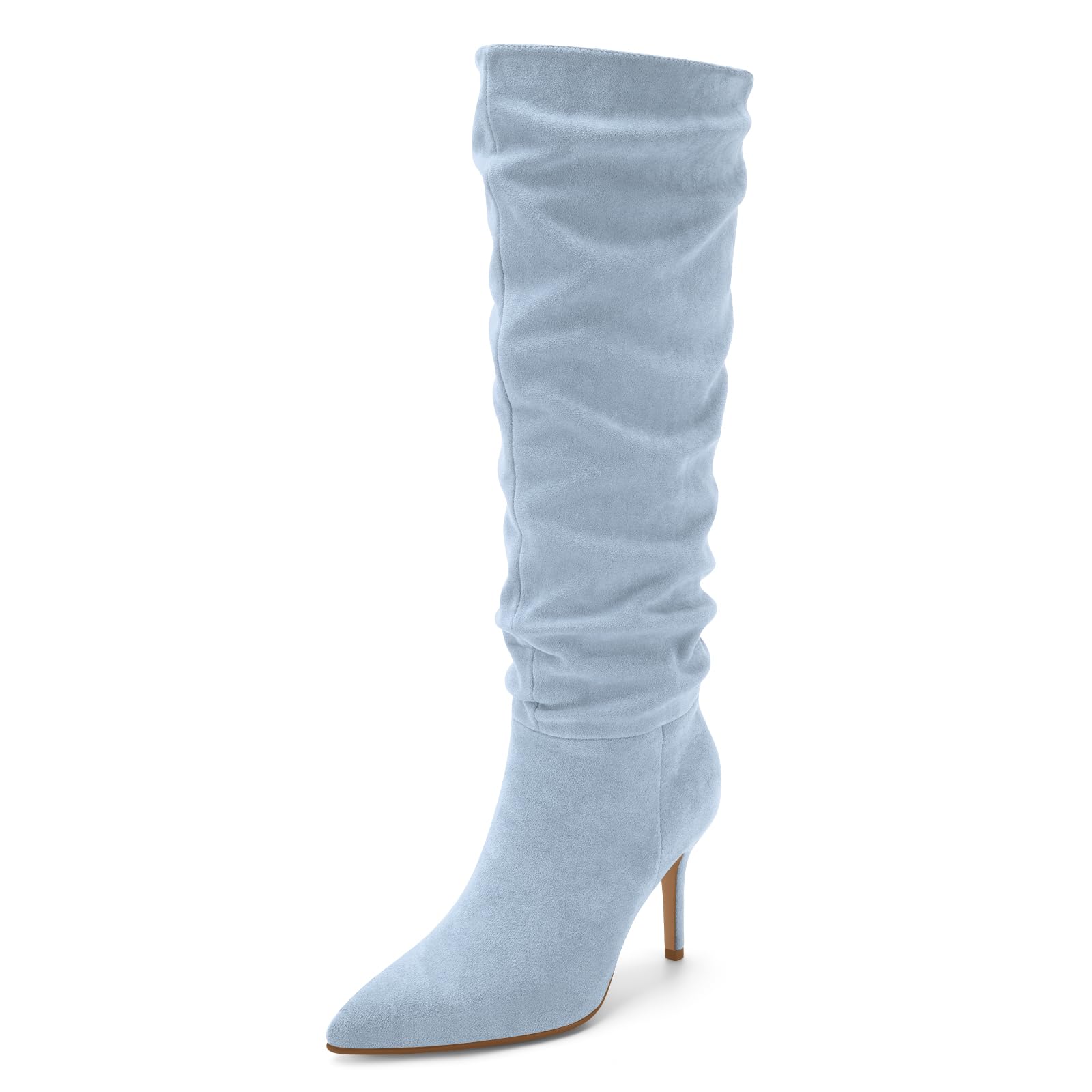 Z Oufeier Womens Slouch Knee High Boots Pointed Toe Stiletto Heel Pull On Tall Long Fall Fashion Boots