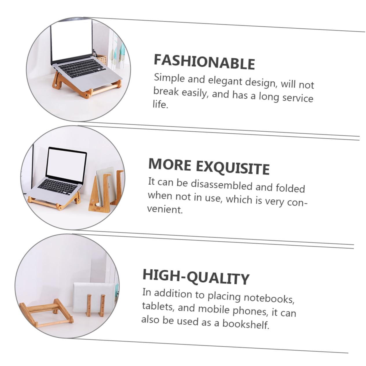 Supporto per Computer Portatile in Legno Ecologico Regolabile, Supporto Pieghevole per Laptop da 13-15,6 Pollici, Accessorio Multifunzionale per Ufficio e Studio