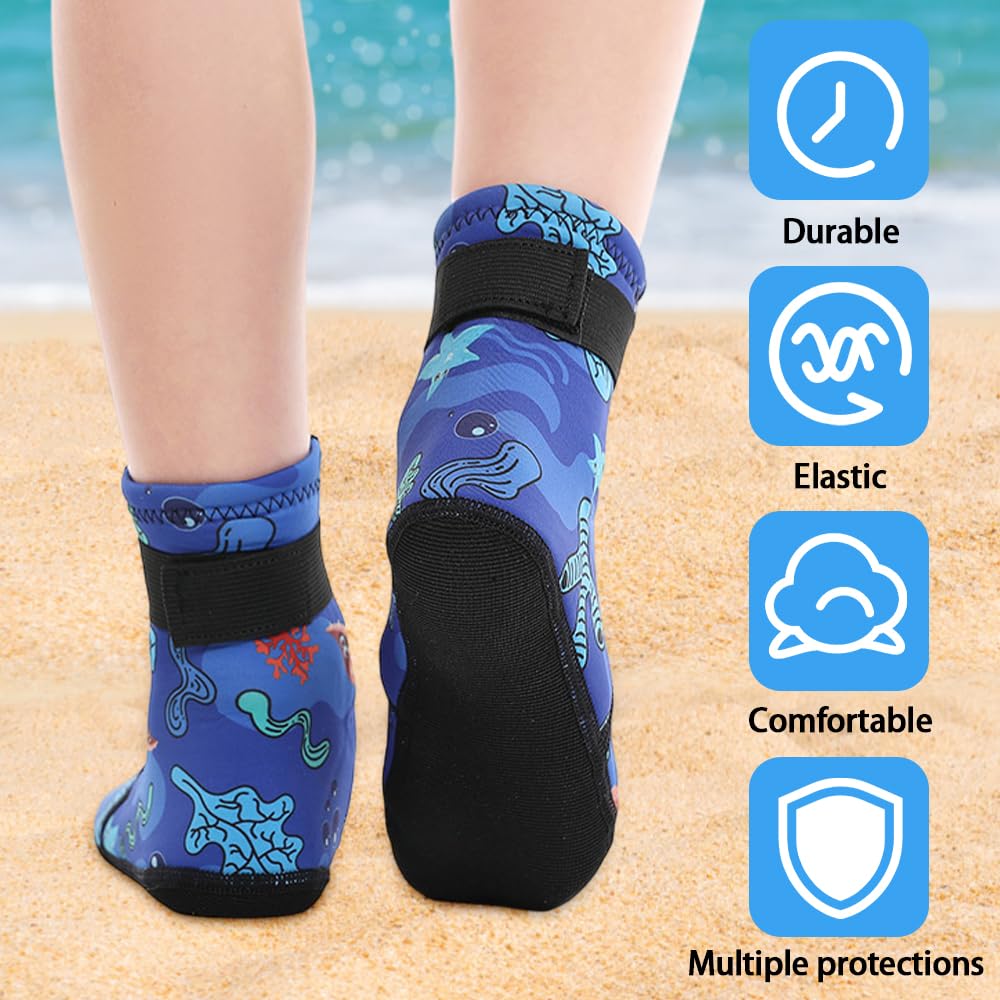 Calzari in Neoprene Bambini, Calze Antiscivolo da Spiaggia 3mm per Immersioni, Sport Acquatici, Snorkeling, Nuoto, Surf, 31-33 Blu