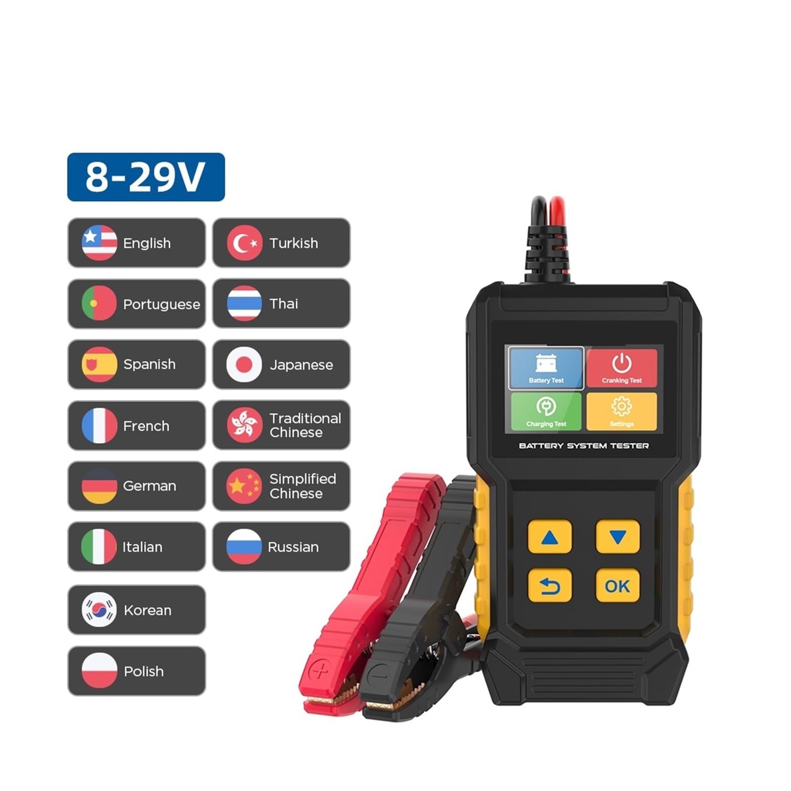 Tester Baterii, BT360 8-29V Tester akumulatora samochodowego 2,8-calowy kolorowy wyświetlacz Analizator akumulatora pojazdu elektrycznego 30-2000CCA Narzędzie do ładowania rozruchowego