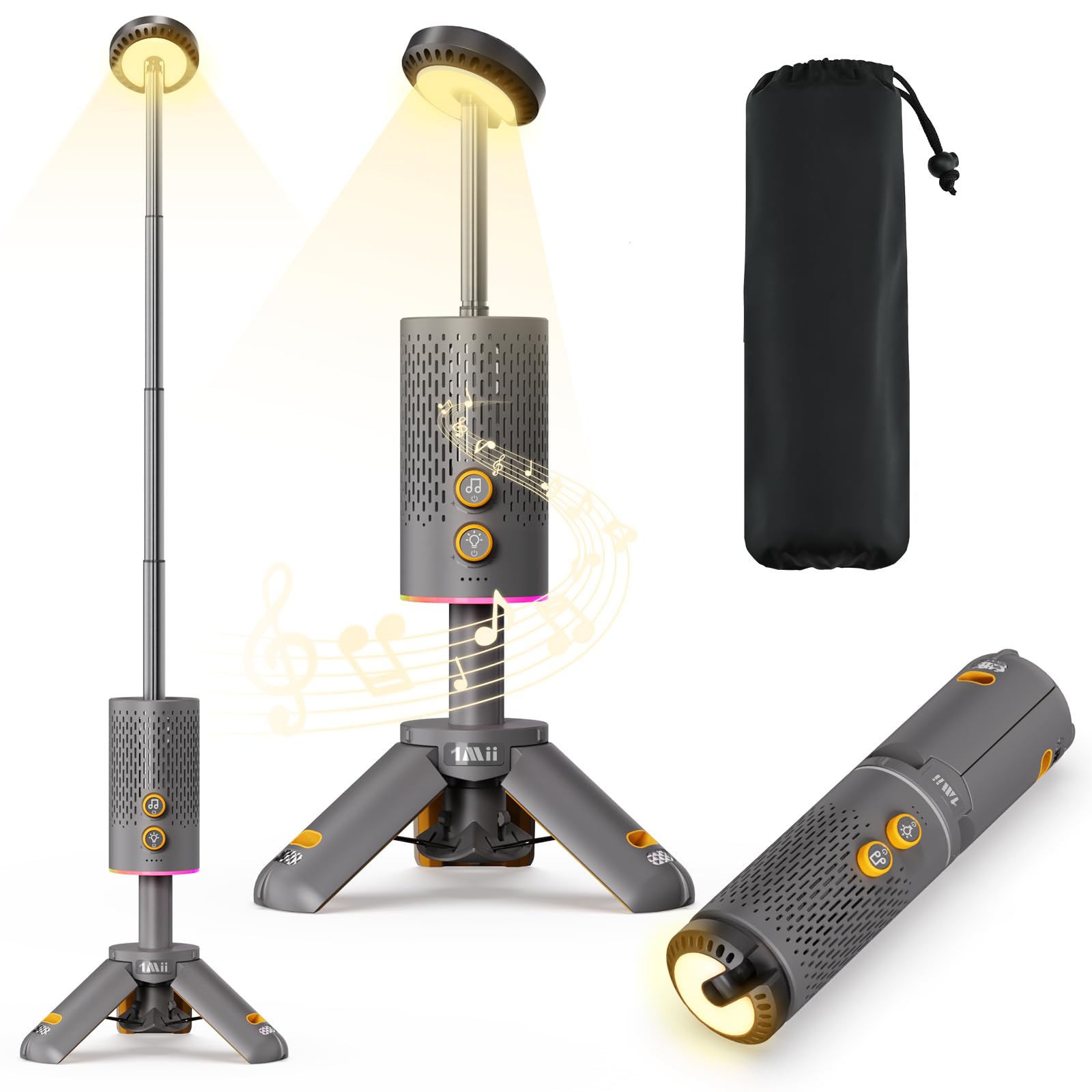 1Mii Lavaudio Camping Lantern with Bluetooth Speaker, Rechargeable Telescopic Light, 12500mah Battery Rechargeable Lumens 800 Flashlight, Scalable Light for Hiking