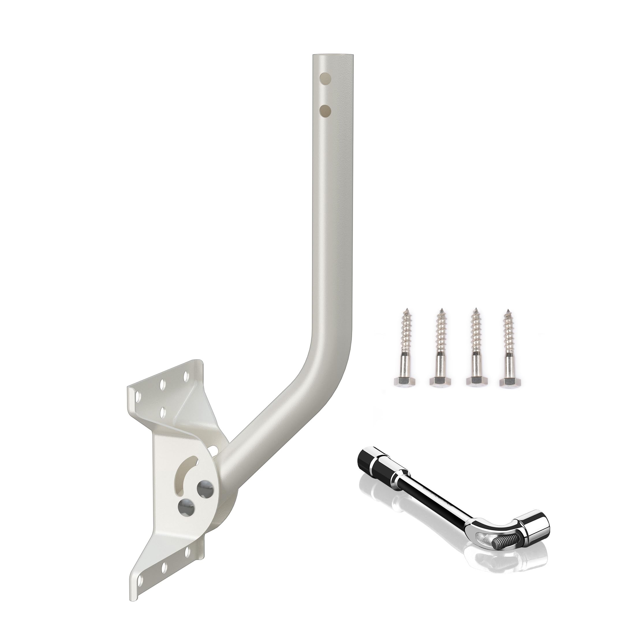 Universal Adjustable Mounting Pole, Steel J-Mount for Attic Outdoor Roof Wall Installation, Weatherproof Mast Pole, Mounting Bracket and Hardware