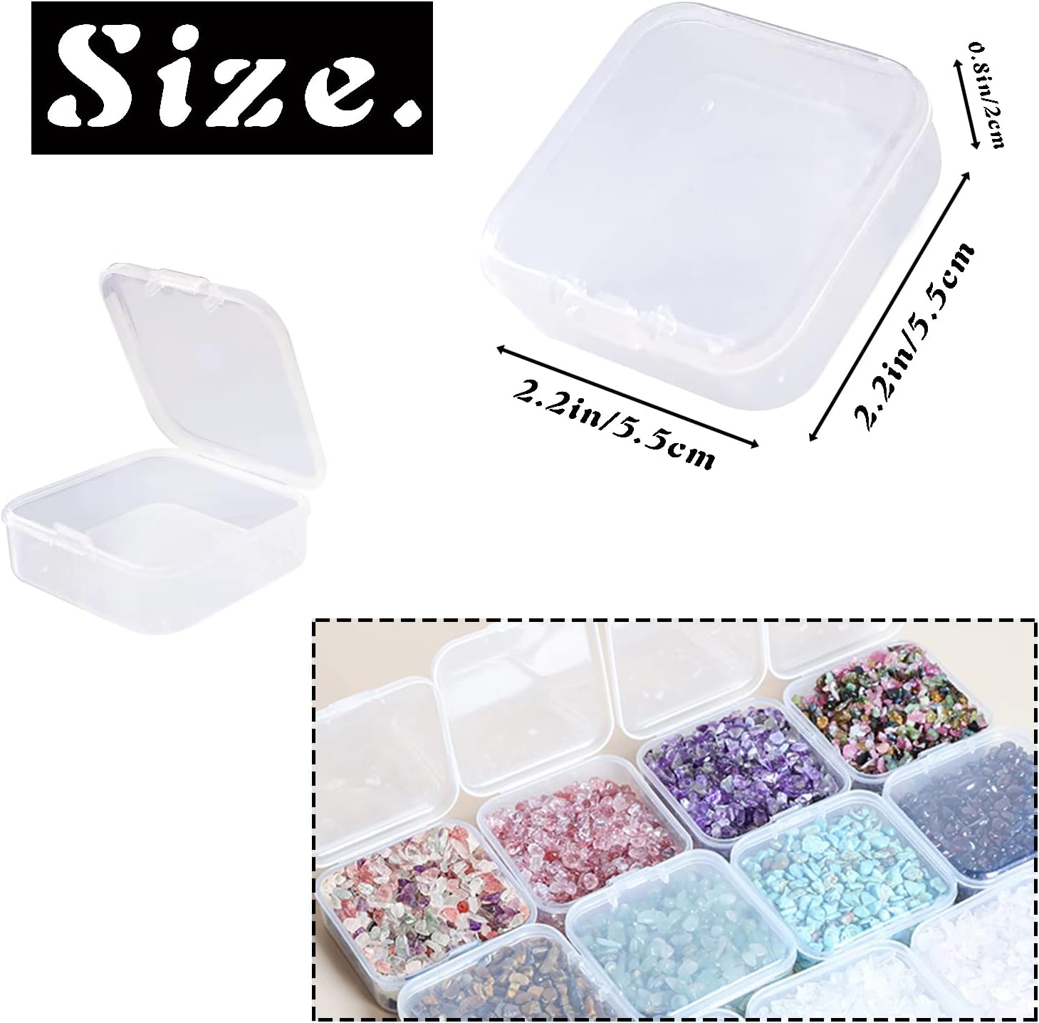 24 Pack Small Clear Plastic Beads Storage Containers Box with Hinged Lid,Bead Storage Box with Lids for Storage of Small Items,Crafts,Jewelry,Hardware,Earplugs,Pills (2.12 x 2.12 x 0.79 Inches)