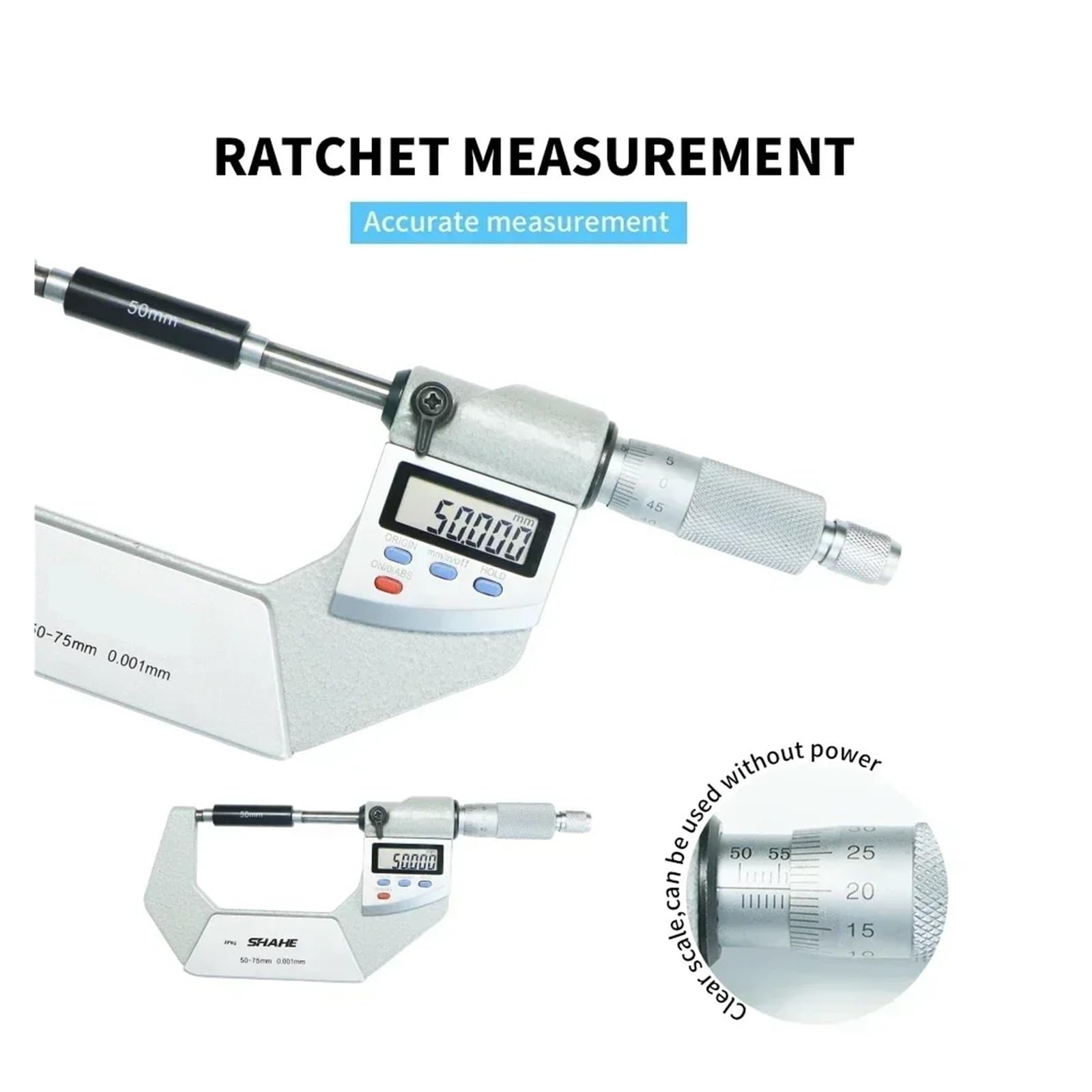 Cyfrowy elektroniczny mikrometr zewnętrzny IP65 0-25/25-50/50-75/75-100 mm Mikrometr 0,001 mm Dokładne odczyty(0-25mm)