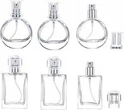 6 peças de atomizador de perfume quadrado oblato, 25 ml, 30 ml, vazio, recarregável, para homens e mulheres, frasco portátil de spray de névoa fina, dispensador de perfume para viagens
