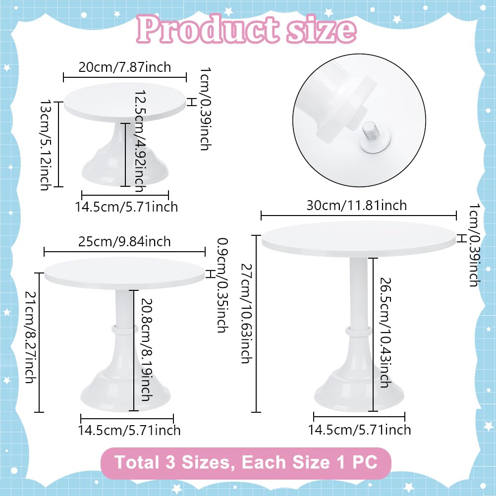 PH PandaHall 3pz Supporti per Torte Bianchi 20/25/30cm Supporti da Esposizione per Tavolo da Dessert in Metallo Esposizione e Vassoio di Servizio per Matrimonio Compleanno Anniversario