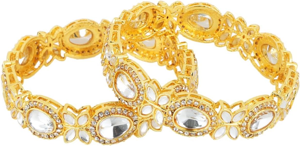 Efulgenz Indian Kundan Bangles Bridal Tear Drop Crystal Bangles with Faux Pearl Charms Beaded Bracelet Set Antique Finish Boho Bohemian Bridal Wedding Jewelry Indian Bangle Set for Women