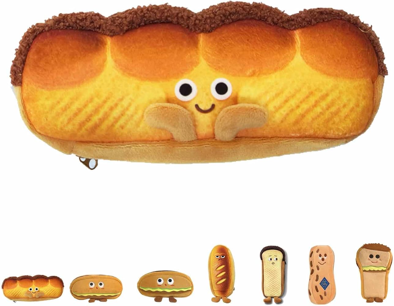 Estuche Kawaii En Forma De Pan Tostado - Gran Capacidad, Felpa Suave, Cierre Cremallera