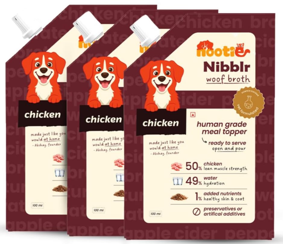 Image of Nootie Chicken Bone Broth for Dogs & Cats | Slow-Simmered 12+ Hours | Collagen + Glucosamine | Gut Health & Joint Support | Hydrating Meal Topper | Preservative-Free | Pack of 3