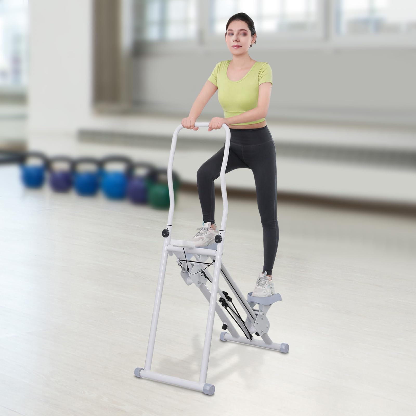 Scala pieghevole Vertical Climber, stepper con display LCD e manubrio regolabile, allenamento cardio, per allenamento di tutto il corpo, attrezzo fitness pieghevole 150 kg